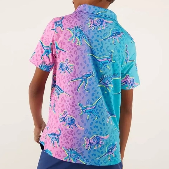 Chubbies Dino Delight Short Sleeve Performance Polo Shirt Turquoise / Aqua XL - Picture 2 of 8